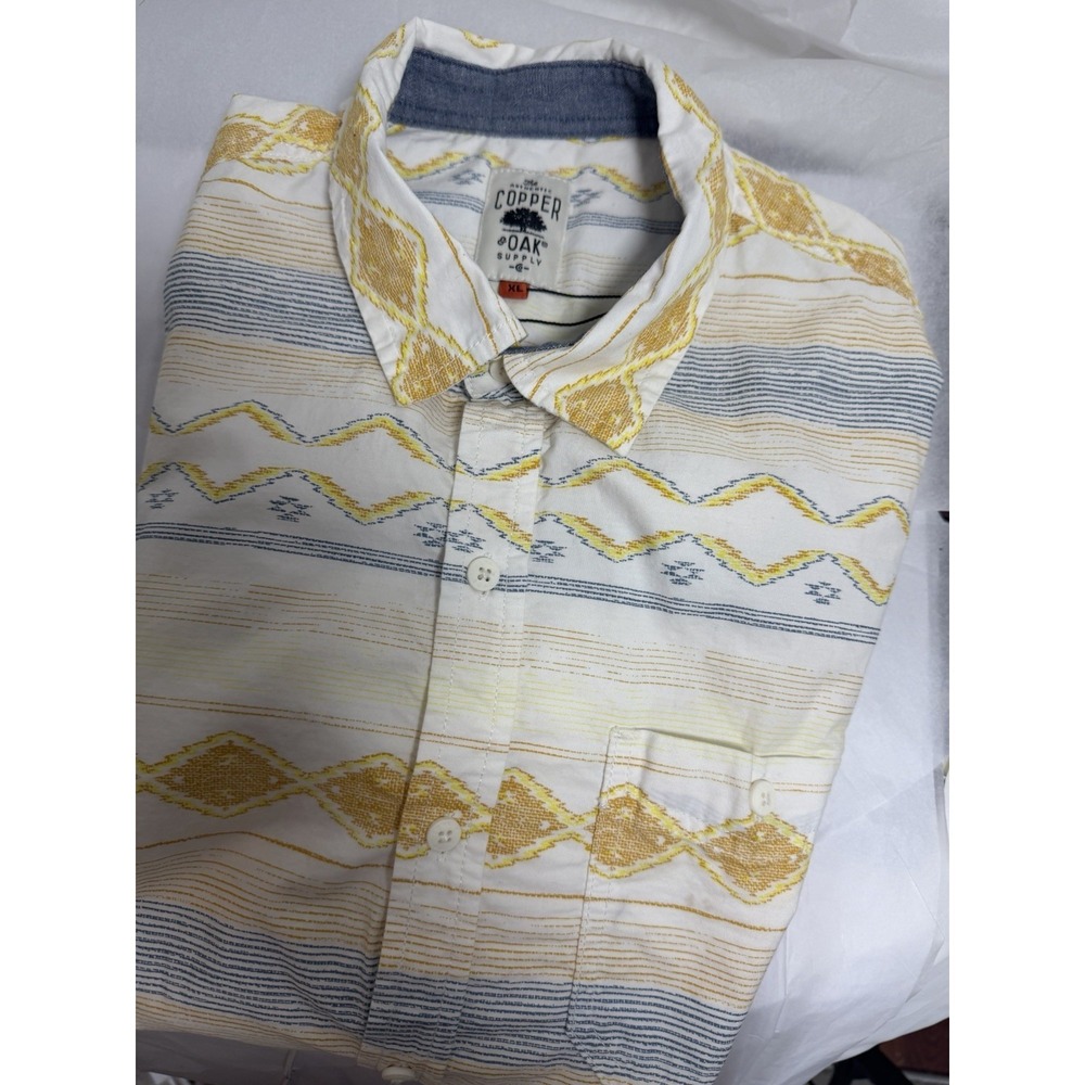 Copper & Oak Supply Shirt Mens XL Yellow White Button Front Cotton Pocket Men's‎